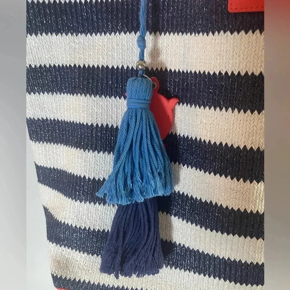 Vera Bradley Navy‎ and White Striped Beach Tote with Tassels GUC
